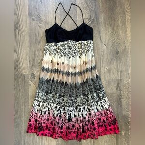 Laundry by Shelli Segal sleeveless Silk Chiffon midi dress Black Red White 6